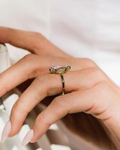 Bague de fiançailles Moissanite 12x6mm Marquise Cut avec motif floral de pierres latérales en grappe | Bijoux fins de mariage de mariée - Product Image 4