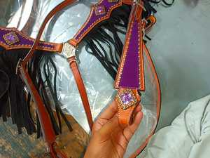 Best Quality Genuine <b>Leather</b> Western Beaded Headstall & Breast Collar Set With Hand <b>Tooling</b> <b>Work</b> Supplier Wholesale Manufacturer - Product Image 5