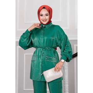 Detalle botón flor conjunto de 2 piezas verde - Product Image 5