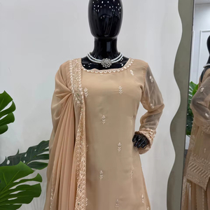 Hermosa Plazzo Top y Dupatta para fiestas Ropa india y pakistaní con hilo de trabajo de secuencia - Product Image 1