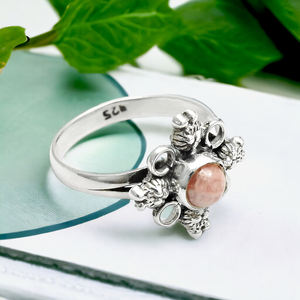 Meilleure vente Nouveau design Argent sterling 925 Rhodochrosite naturelle Pierre précieuse Fleur Design Bague élégante Bijoux faits à la main Exportateur - Product Image 2