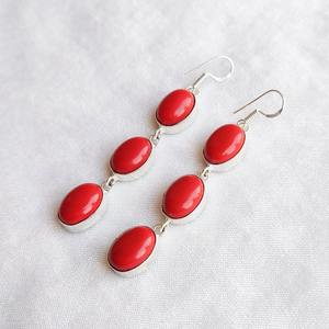 Pendientes Colgantes de Coral Rojo con Múltiples Piedras, Plata 925, Joyería Boho Hecha a Mano, Pendientes Moonga, Regalo para Ella - Product Image 4