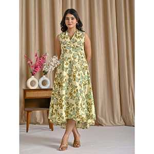 Vestido Corto Verde de Algodón Estampado con Diseño Asimétrico, Transpirable, Casual, para el Día o Discoteca, con Cintura Baja, ODM, Ropa Casual Elegante - Product Image 3