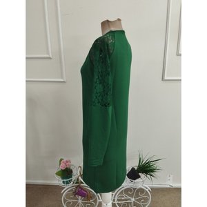 Vestido corto de viscosa de dos hilos con cuello en V, manga larga, botones y detalles de bolsillo para mujer, 38563 - Verde - Product Image 5