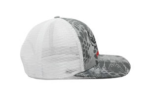 Chapeaux de camionneur 6 panneaux de haute qualité avec logo personnalisé OEM Chapeaux de sport à bord incurvé en maille camouflage/blanc - Product Image 5