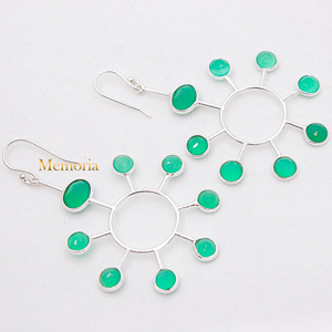 Boucles d'oreilles pendantes en argent avec pierres précieuses Onyx vert naturel pour femmes 925 boucles d'oreilles pendantes en argent Sterling massif bijoux fins pour la vente en gros - Product Image 5