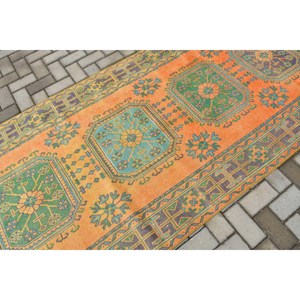 4.1x11.7 ft Rug, Turkish Vintage Runner Rug, <b>Yellow</b> <b>Wool</b> Rug - Product Image 5