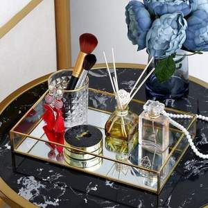 Luxury Gold <b>Mirrored</b> Glass Vanity Tray Decorative Jewelry Organizer Cosmetic Perfume Storage Plate for Dresser Wedding Decor - Product Image 1