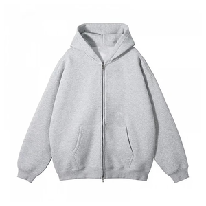 Sudadera con capucha de gran tamaño en blanco de alta calidad, ropa de calle, sudaderas con capucha personalizadas a la moda para hombre, venta al por mayor, cremallera completa con dos bolsillos, Color gris - Product Image 1