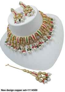 <b>INDIAN</b> TRADITIONAL and FASHIONABLE COPPER JEWELLERY BRIDAL WEDDING JEWELLERY <b>SET</b> for WOMEN EARRINGS and NECKLACE <b>SET</b> - Product Image 2