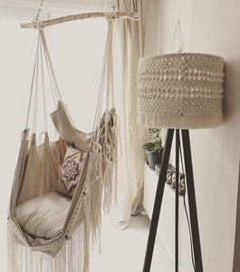 Pantalla cuadrada de algodón bohemio, lámpara de macramé, decoración ecológica para el hogar, candelabros de luz colgantes, diseño elegante para Baño - Product Image 4