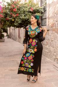 เดรสแม็กซี่ปักลายโบฮีเมียนเม็กซิกันสำหรับผู้หญิงกระโปรงไซส์ใหญ่เสื้อเบลาส์ชนเผ่าเอวธรรมชาติเป็นมิตรต่อสิ่งแวดล้อม100% - Product Image 2