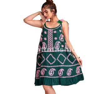 Top de túnica bordado Floral bohemio de verano con tirantes finos, Tops gitanos informales para ropa de playa mexicana, Imperio transpirable - Product Image 5