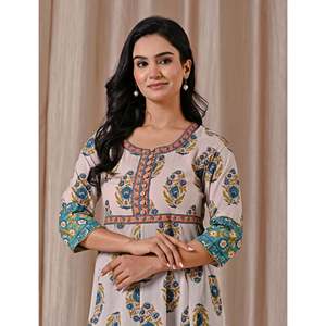 Vestido de algodón gris con estampado Butta Block, estilo bohemio casual, largo hasta el suelo, con botones, elegante para mujer, ODM 5XL, transpirable, cintura natural - Product Image 1