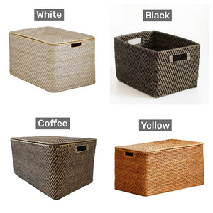 Wholesale Custom Size and Color Rattan <b>Woven</b> Storage <b>Baskets</b> <b>with</b> Liner and <b>Lid</b> Rattan Storage Box Home Decoration - Product Image 1