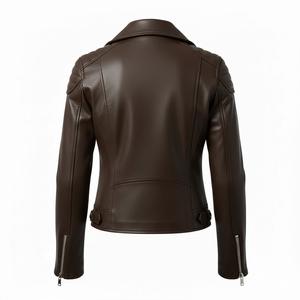 Chaqueta de Motociclista de Cuero Marrón Oscuro Suave para Mujer, Personalizada, al por Mayor, Precio de Fábrica, Estilo Motero Genuino, Abrigo para Mujer, OEM ODM - Product Image 3