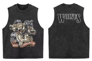 2025 été américain vintage lavé hommes t-shirt tête de loup imprimé débardeur Gym Fitness sans manches t-shirt exercice gilet femmes - Product Image 5