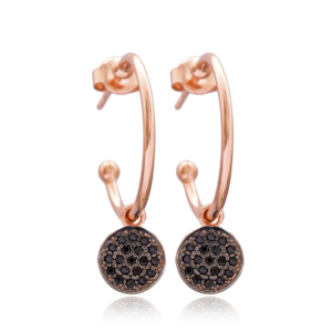 Pendiente de aro colgante de forma redonda, joyería fina de Plata de Ley 925 para mujer, venta al por mayor turca hecha a mano - Product Image 1