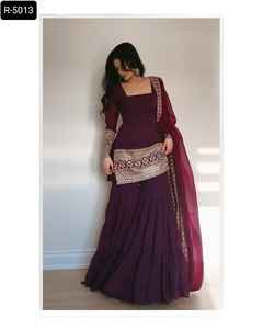 ชุดสูทชาราสำเร็จรูปสไตล์ปากีสถานจากอินเดียชุดสูทผ้าจอร์เจียเทียมสำหรับงานแต่งงาน - Product Image 2