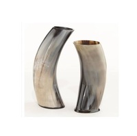 Vases décoratifs modernes et uniques en corne de buffle pour la décoration intérieure et base en bois et couleur corne naturelle