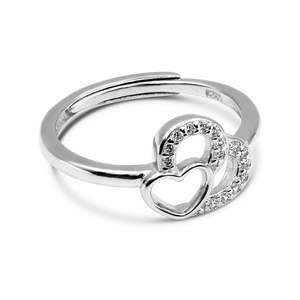 NOVAMART Fine Zarkan Inception Pure <b>Silver</b> Zircon Heart <b>Ring</b> <b>Adjustable</b> Trendy Fashion <b>Rings</b> with Inlay Setting Free Size for En - Product Image 3