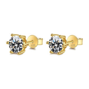 Unisex 14K Solid Gold Solitaire Stud <b>Earrings</b> Brilliant Cut Diamond Studs Gold Plated Cute Party - Product Image 5