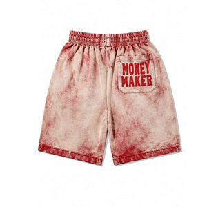 Money <b>Maker</b> Men's Tie Dye Bermuda Shorts Cotton Drawstring Waist Casual Style Red Print Front Logo Breathable - Product Image 3