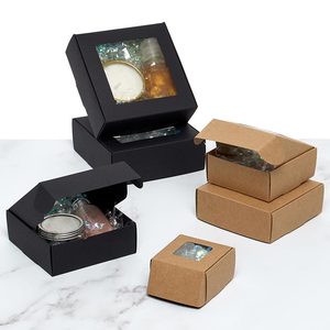 Boîtes cadeaux en papier kraft à rabat avec fenêtre, écologiques, rigides, pour cadeaux, finition brillante/laminage latte, gaufrage, caractéristiques aseptiques - Product Image 1