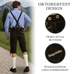 Nouveaux shorts bavarois en cuir Lederhosen pour l'Oktoberfest, taille haute, cuir de haute qualité, finition foncée, design unique, Kneibund, meilleur prix - Product Image 2