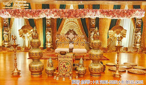 Espléndido tema dorado, decoración de escenario de boda india tradicional para ceremonia de boda del sur de India, configuración de fiesta - Product Image 6