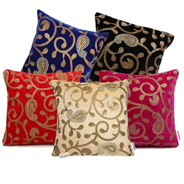 Velvet Cushion Covers with Sequin Embroidery Cushion Covers 16x16 Inches, Embroidered Sofa Cushion Cover Decorative