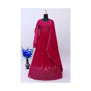Party and Wedding Wear Heavy Faux Georgette With 3mm Sequence & Cotton Thread Work Long Anarkali Gown from Indian Supplier