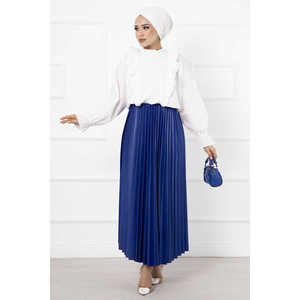 Jupe longue en satin Saks Color avec taille empire respirante, style uni, fente décorative imprimée, idéale pour l'été - Product Image 1
