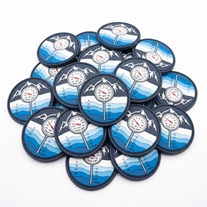 Venta al por mayor de insignias termométricas de PVC para clima nevado, emblemas redondos de silicona para ropa de trabajo de ciencia alpina, directo de fábrica - Product Image 1