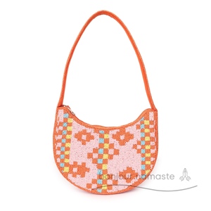 Bolso de Silla Color Pastel Naranja Melocotón, 100% Hecho a Mano con Cuentas de Vidrio |   Bolso de Mano con Cierre Abierto Bordado a Mano, Forro de Poliéster - Product Image 2