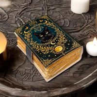 Carnet Grimoire Classique Fait Main en Cuir Véritable avec Motif Chat et Lune, Cahier Wiccan, Carnet de Croquis, Sorcellerie Animale, Fête des Mères