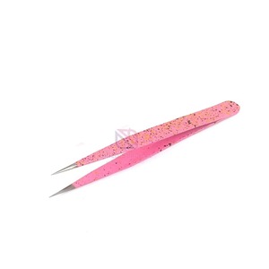 <b>Pink</b> Speckled Stainless Steel Precision Eyelash Tweezers Smooth Tip Reusable - Product Image 3