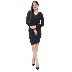 Mini robe moulante à manches longues de haute qualité pour femmes avec décolleté en V spandex stretch parfait pour les fêtes et les événements - Product Image 4