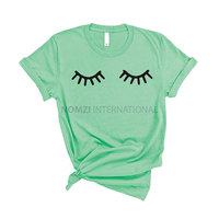 Vente en gros de t-shirt en coton avec étiquette personnalisée pour cils, Logo imprimé pour femmes