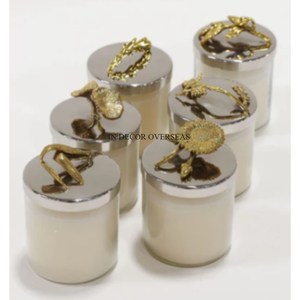 Venta al por mayor Juego de 3 recipiente con forma de cilindro de vidrio transparente de textura única con diseñador de flores de Metal chapado en oro - Product Image 4