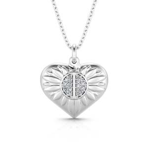 Jeulia Personalized Sunflower <b>Heart</b> Photo <b>Locket</b> Necklace in Rhodium Plated Sterling Silver - Product Image 4