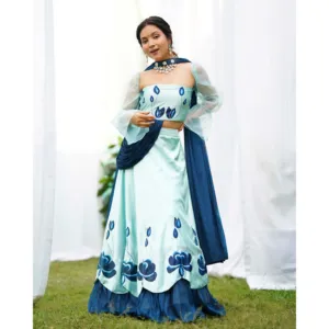 Ensemble Lehenga pour femme en satin peint à la main Rohini - Product Image 2