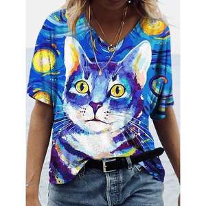 Women's 3d Cats Print <b>T</b>-<b>Shirt</b> Fashion Woman Blouses <b>Funny</b> V-Neck <b>T</b> <b>Shirt</b> Female Clothing Oversized Summer Tops Tees 2025 - Product Image 3