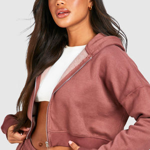 2025 nueva llegada Vintage mujer personalizable lavado ácido Zip con capucha conjunto de chándal de invierno parche bordado desgastado sólido - Product Image 4