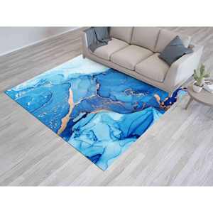 Tapis en laine patchwork traditionnel bleu, écologique, avec envers antidérapant en latex, à poils doux - Product Image 1