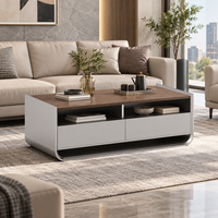 Table basse de style moderne du milieu du siècle avec 2 tiroirs, table basse rectangulaire design avec finition grain de bois 120 cm