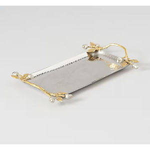 Bandeja de Metal martillado hecha a mano con acento Floral, diseño moderno, Forma cuadrada, bandeja para servir aperitivos para accesorios de Hotel - Product Image 2