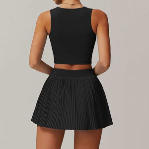 Vestido de tenis para mujer con pantalones cortos integrados Racer Back Camiseta sin mangas incorporada Ropa activa elástica - Product Image 4