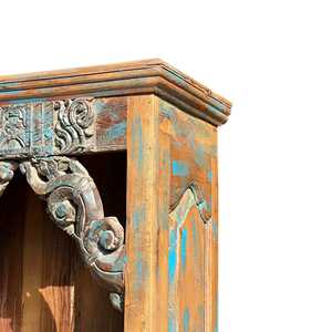 Carved <b>Rustic</b> Scrollwork Arch Bookcase <b>Cabinet</b> Traditional Style Foldable Bookshelf for Home Office & Living Room Furniture - Product Image 6