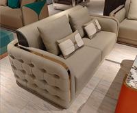Ensemble de canapés Chesterfield de luxe moderne en bois de teck et cuir PU, avec dossier capitonné écologique, pour entrée, salon, appartement, hôtel